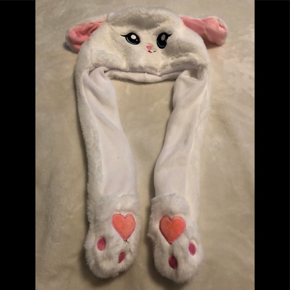 Kids Rabbit plush hat ear moving ear flap hat with paws